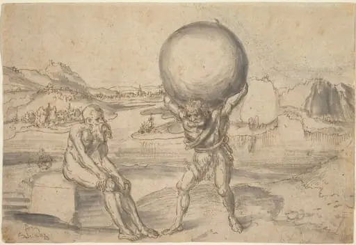 Hercules Relieving Atlas of the Globe, by Lucas Cranach the Elder, ink, 1530