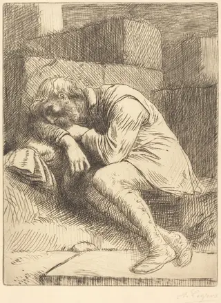 Sleeping Beggar (Mendiant endormi), by Alphonse Legros, ink, 1874