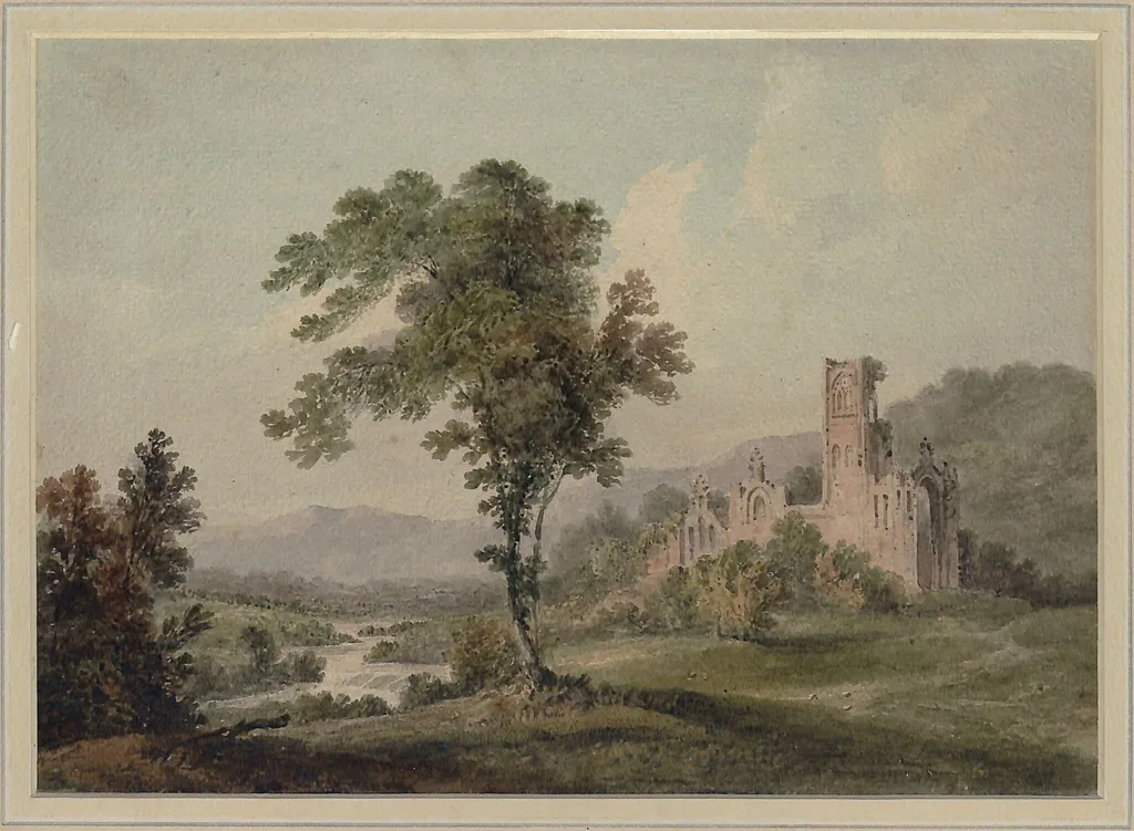 Kirkstall Abbey, Yorkshire, by Alfred Nicholson, watercolor, 1824