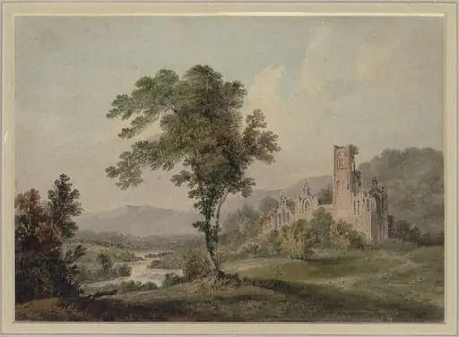 Kirkstall Abbey, Yorkshire, by Alfred Nicholson, watercolor, 1824