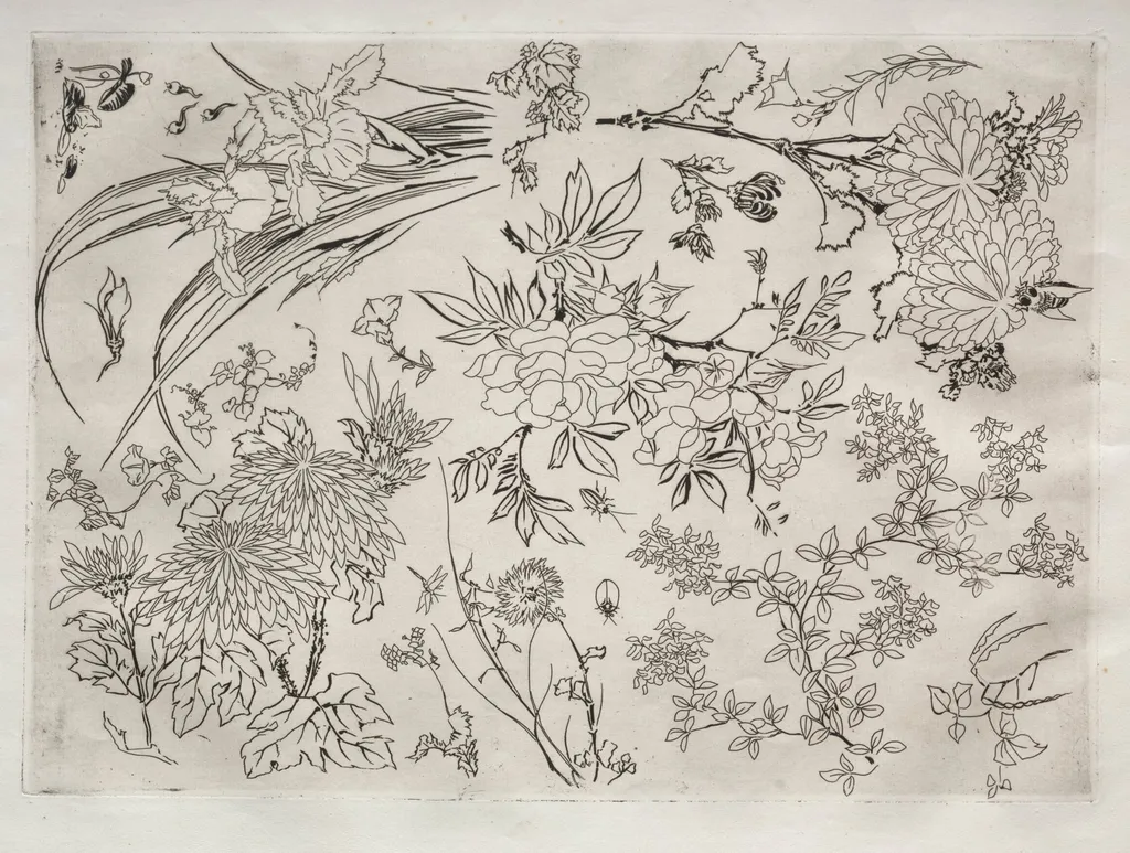 Dinner Service (Rousseau service): Flowers (no. 23), by Félix Bracquemond, 1866