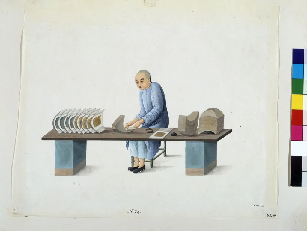 Man Making Paper Ingots, by Puqua, paint, 1790