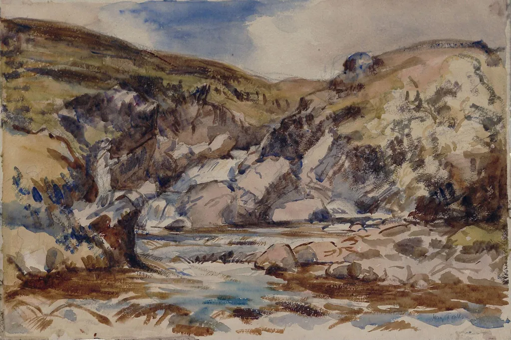 Rocky Landscape with River, by Henry Tonks, watercolor, 1914