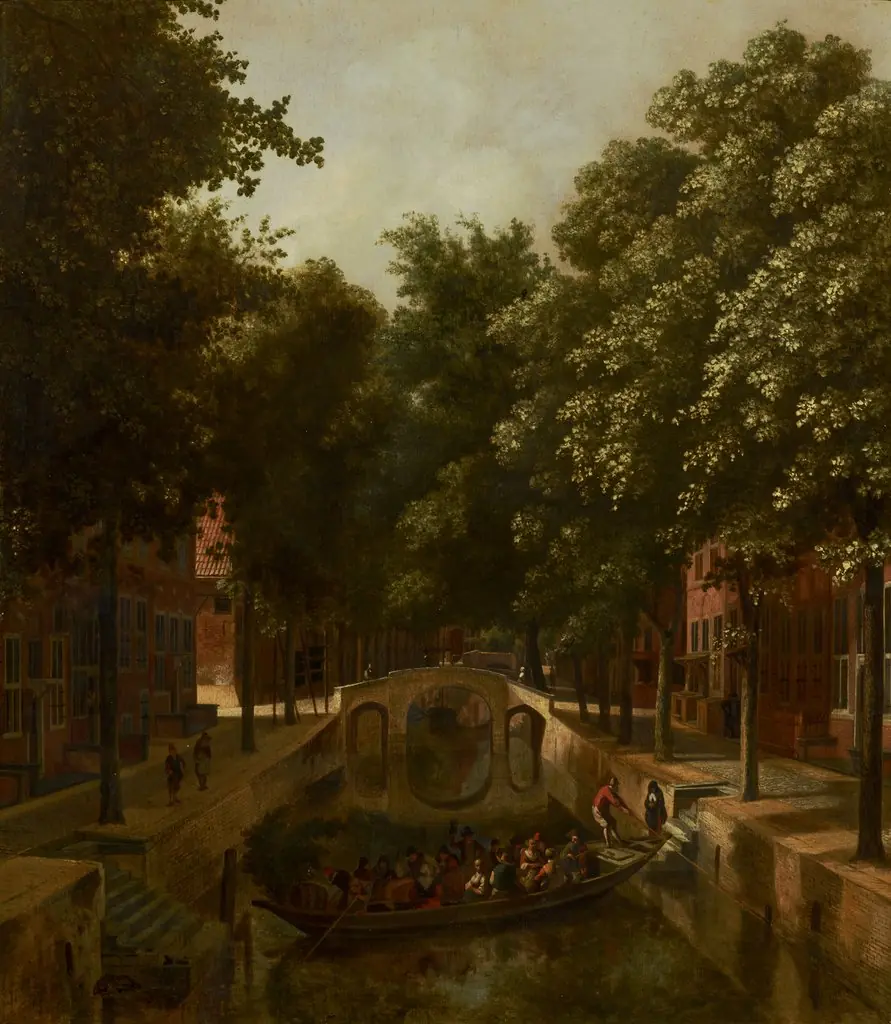 View of a Dutch Canal, possibly the Oude Gracht in Haarlem, by Job Adriaenszoon Berckheyde, oil, 1666