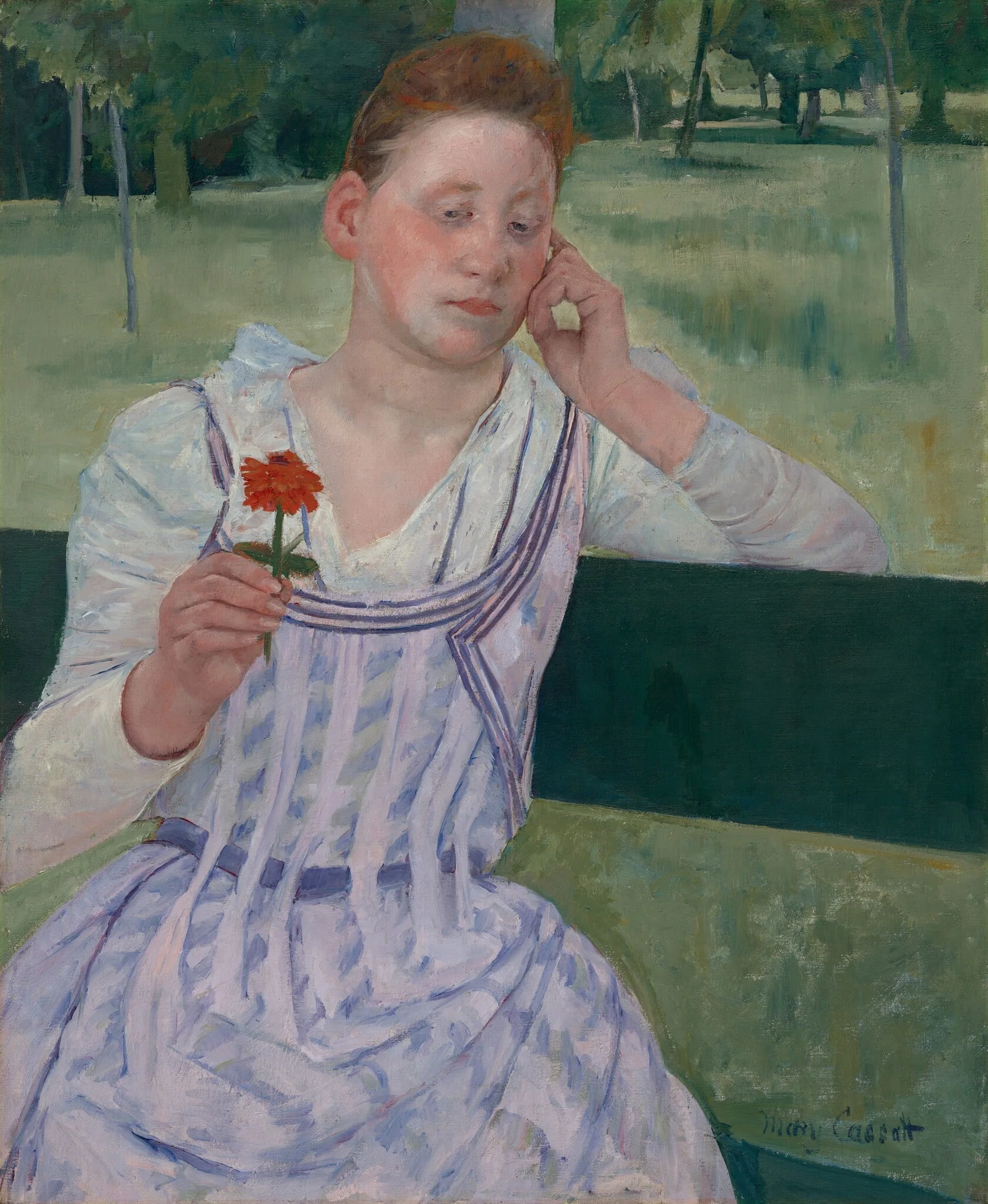 Woman with a Red Zinnia (Revery), detail