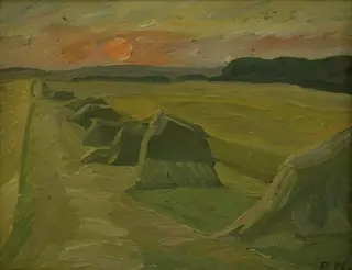Landscape with Haystacks, by Edvard Weie, oil, 1916