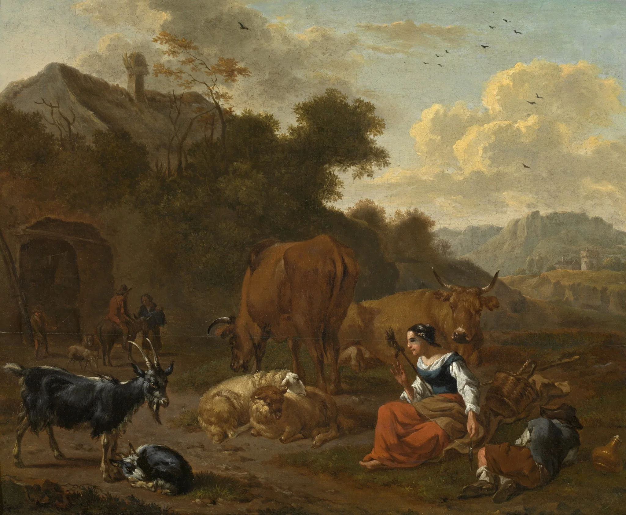 Landscape with a Spinner and Cattle, detail