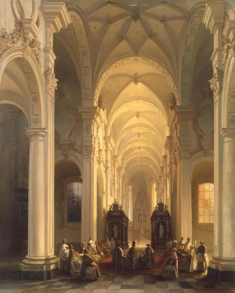 Interior of a Church in Averbode, by Jules Victor Génisson, oil, 1853