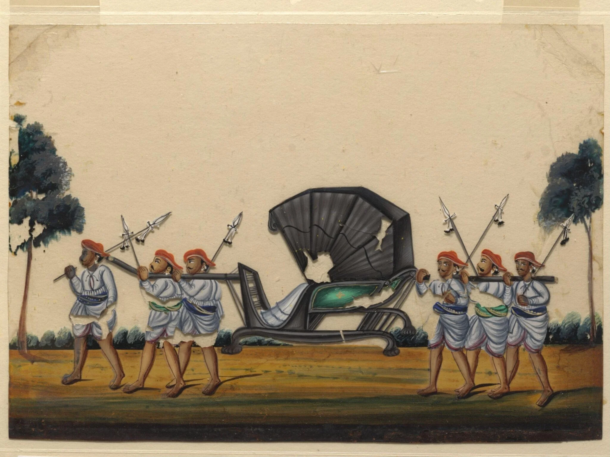 A chair-palanquin with six bearers, detail