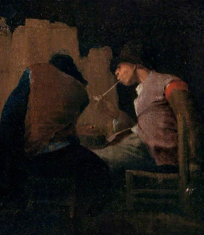 Two Peasants Smoking by a Fire ('Silent Companions'), detail