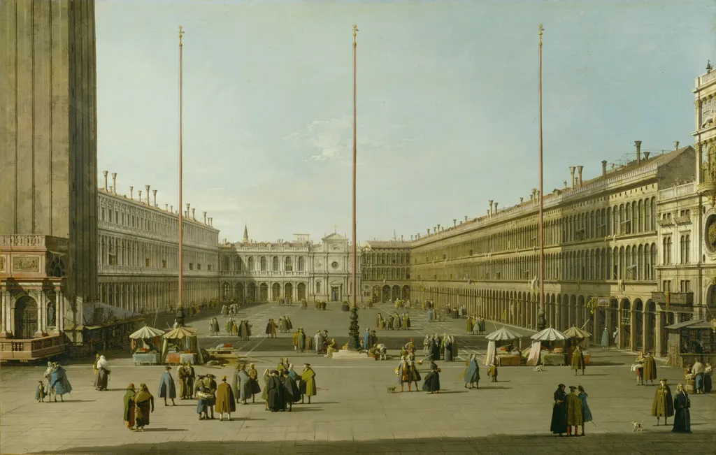 The Piazza San Marco (with view west), by Canaletto, oil, 1739