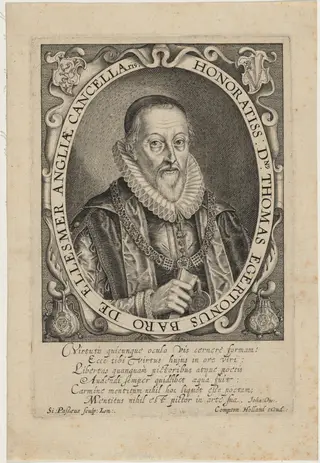 Thomas Egerton, First Viscount of Brackley, by Simon van de Passe, ink, 1621