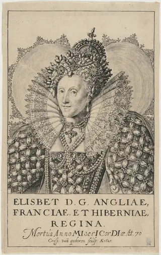 Queen Elizabeth, by Crispyn van den Queboorn, ink, 1625