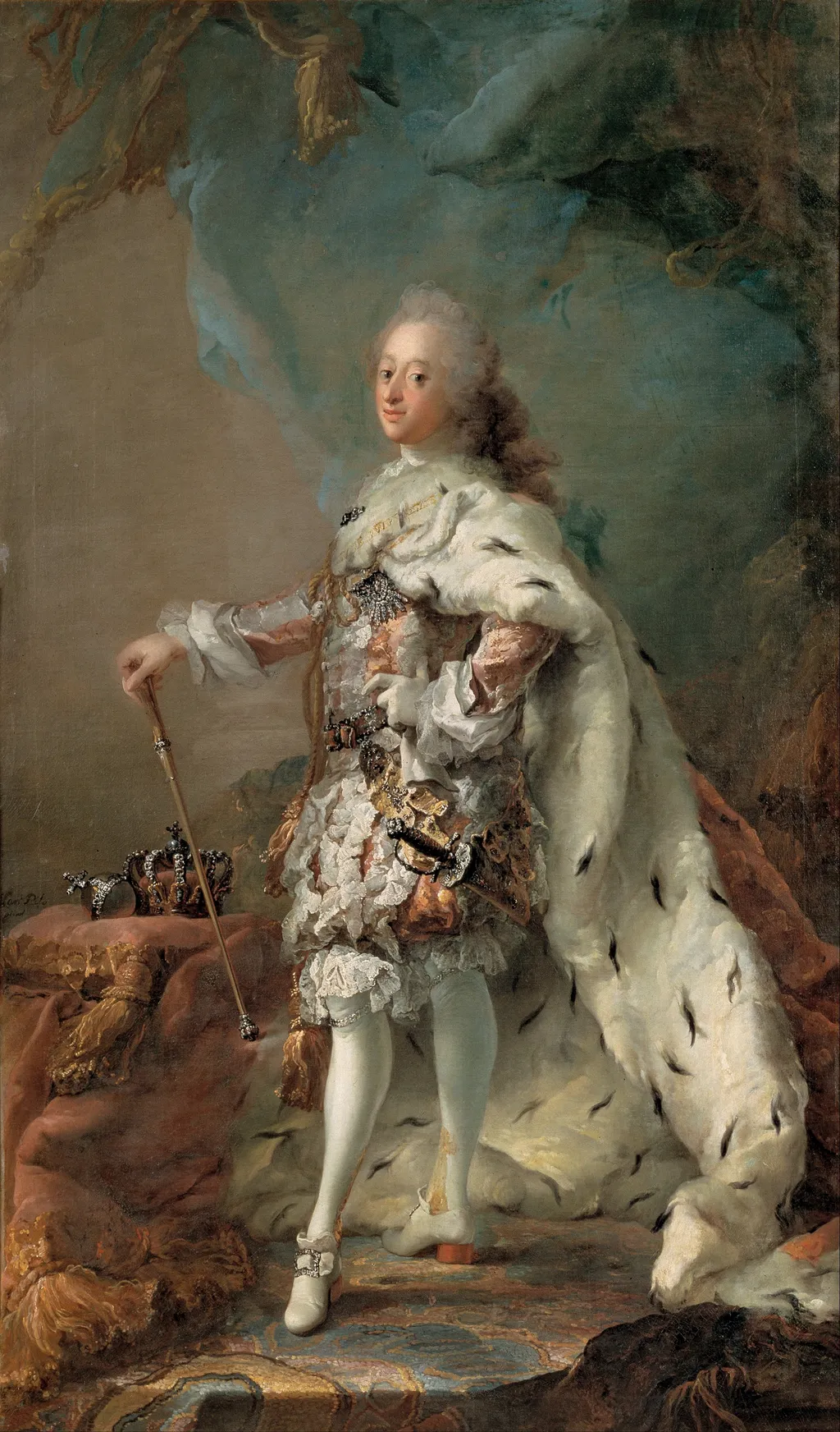 Portrait of Frederik V in Anointment Robe, by Carl Gustaf Pilo, oil, 1750