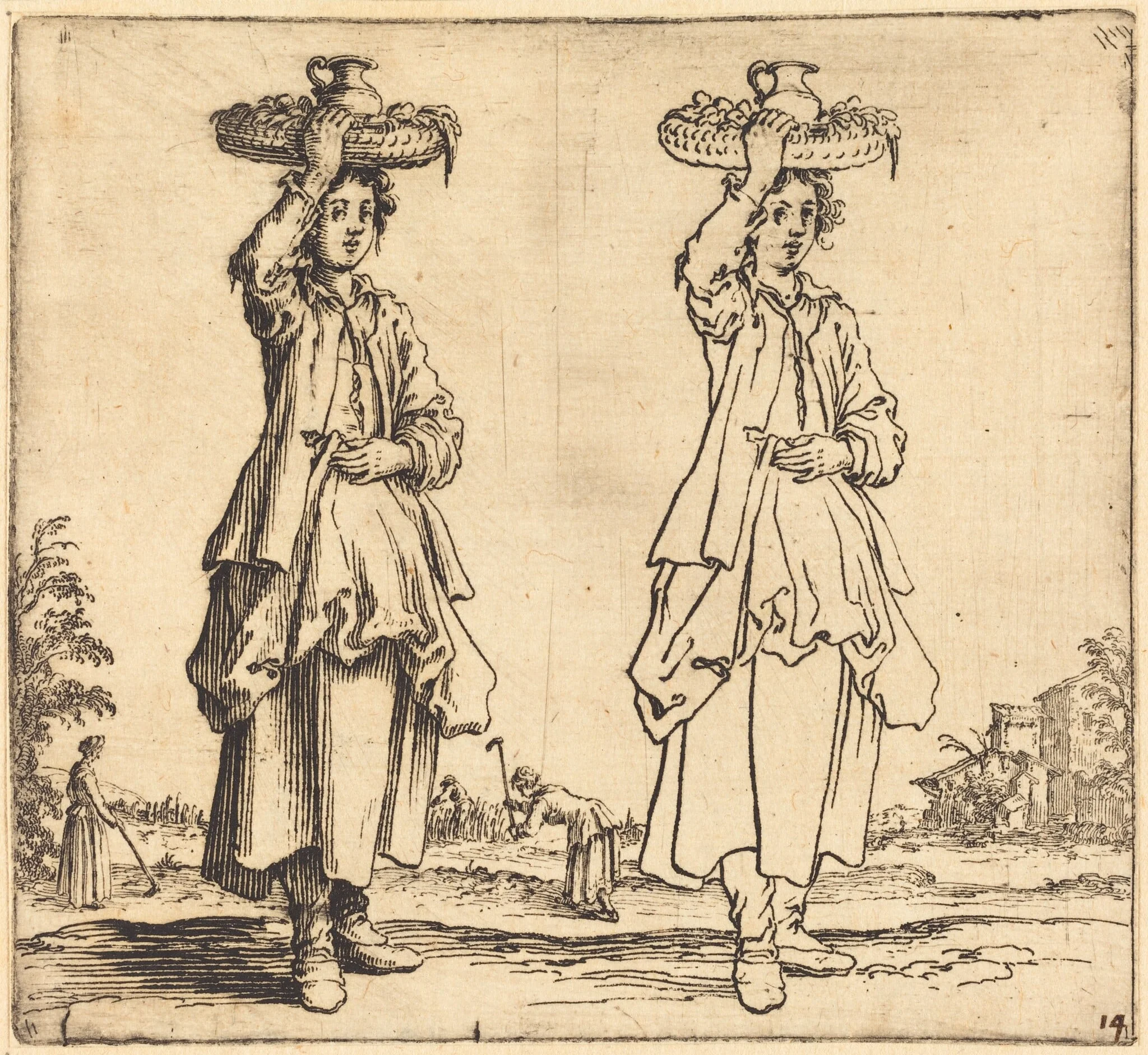 Peasant Woman with Basket on Head, Front View, detail