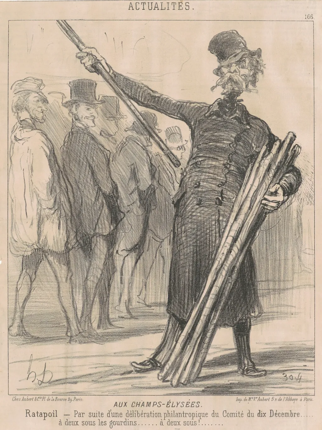 Aux Champs-Elysées, Ratapoil. Par suite d'une délibération philantropique [sic] du Comité du dix Décembre...à deux sous à club...deux sous..., by Honoré Daumier, ink, 12