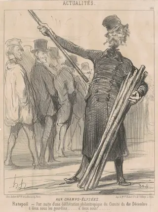 Aux Champs-Elysées, Ratapoil. Par suite d'une délibération philantropique [sic] du Comité du dix Décembre...à deux sous à club...deux sous..., by Honoré Daumier, ink, 12