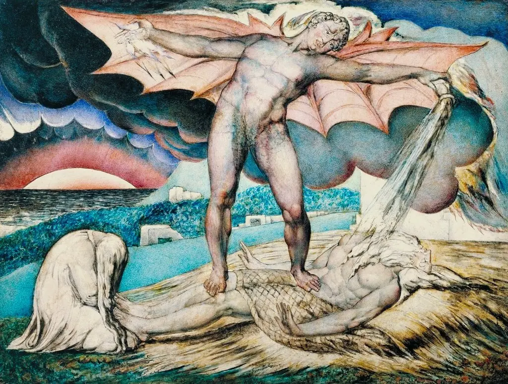 Satan Smiting Job with Sore Boils, by William Blake, ink, 1826