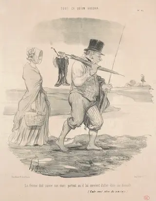La femme doit suivre son mari ..., by Honoré Daumier, ink, 1848