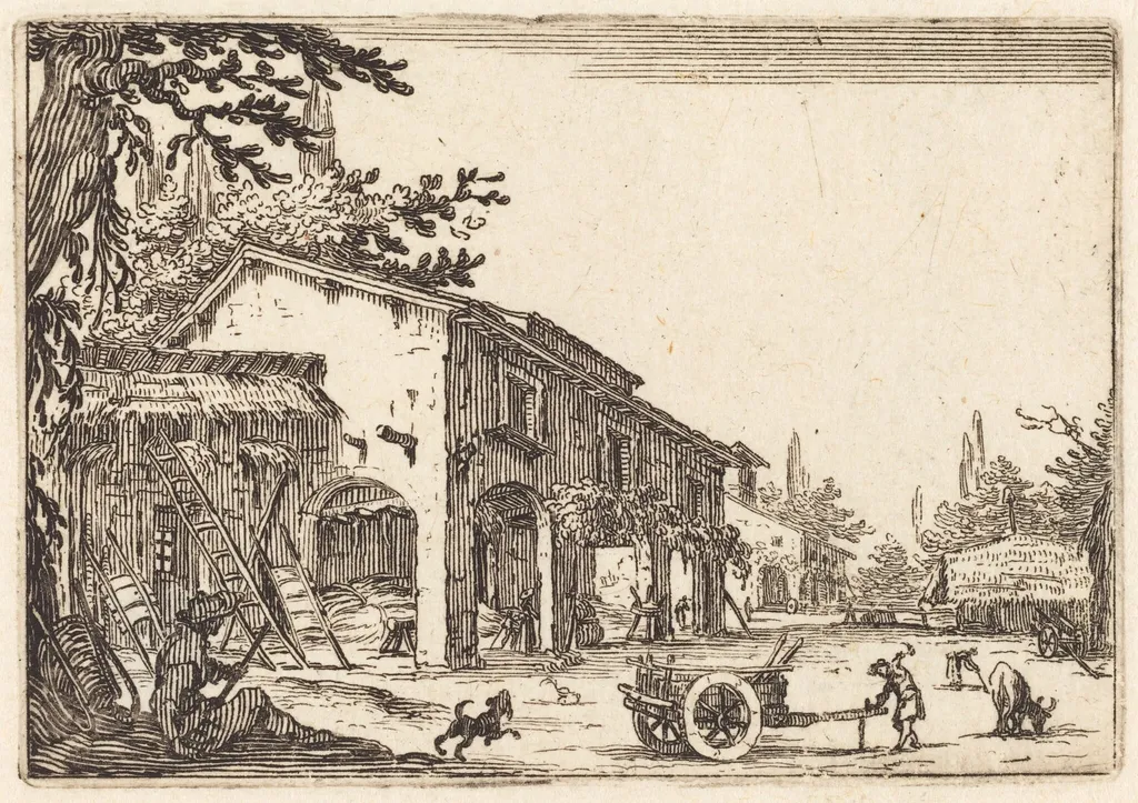 Courtyard of a Farm, by Jacques Callot, ink, 1622