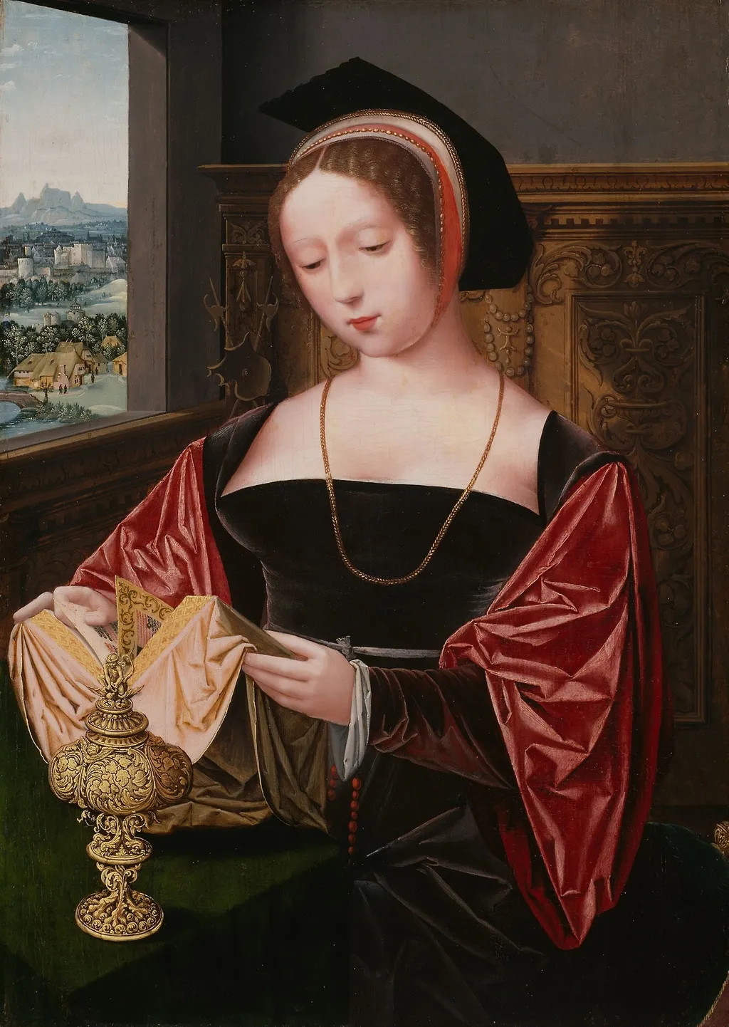 A Lady Reading as Mary Magdalene, by Master of the Female Half-Lengths, oil, 1525