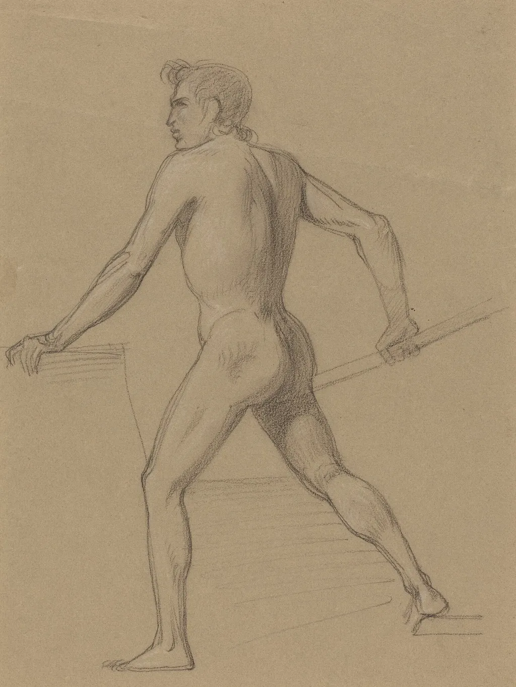 A Male Nude Moving to the Left, by Tommaso Minardi, chalk