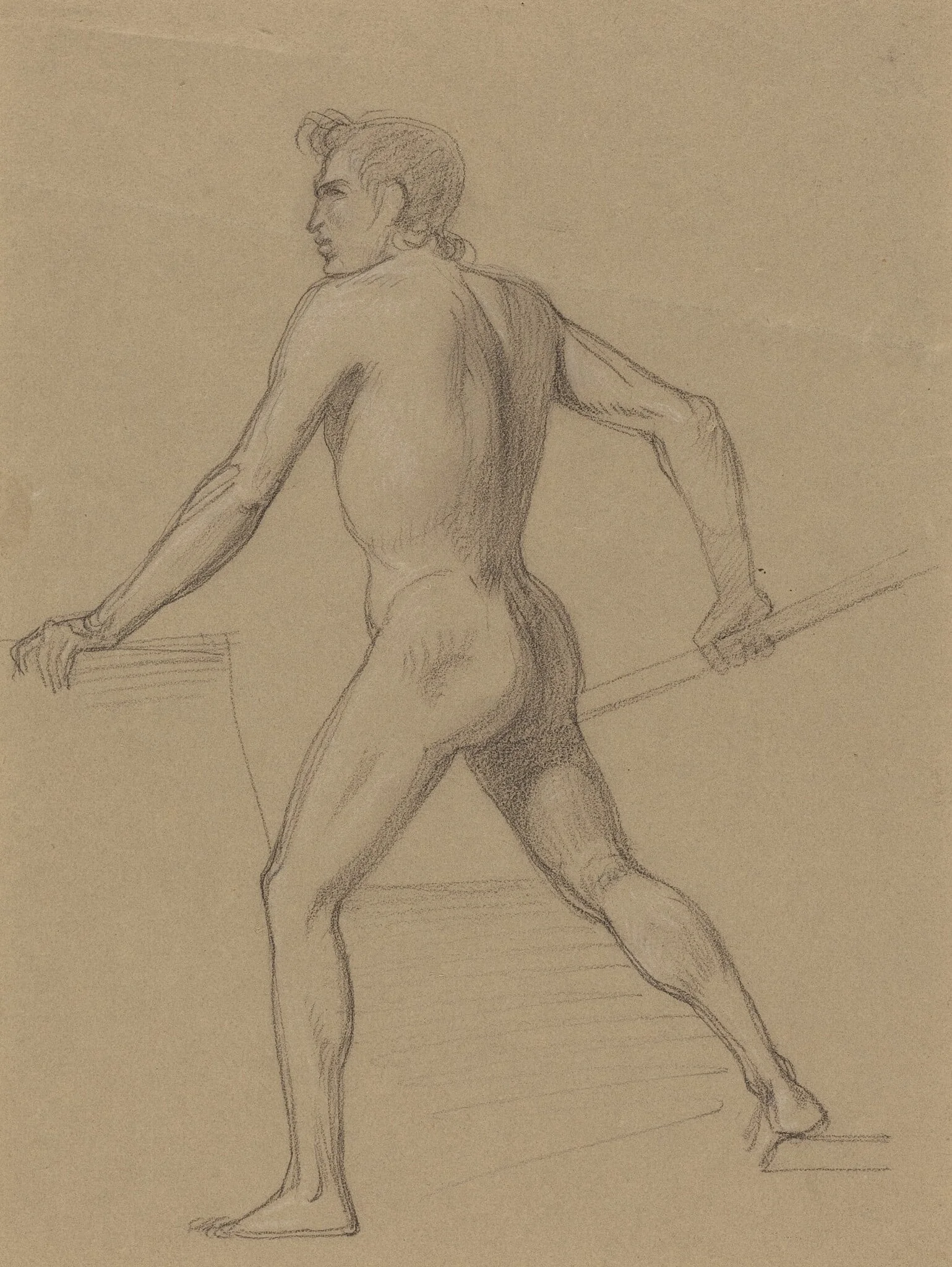 A Male Nude Moving to the Left, detail