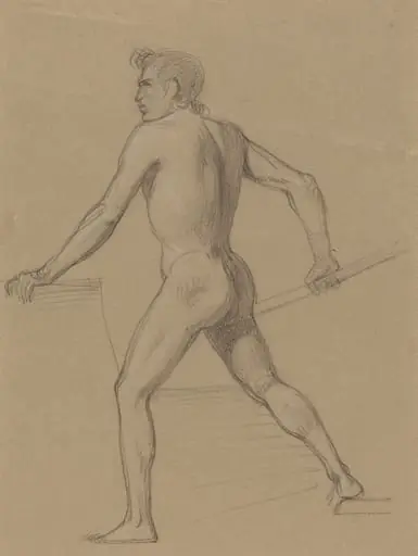 A Male Nude Moving to the Left, by Tommaso Minardi, chalk