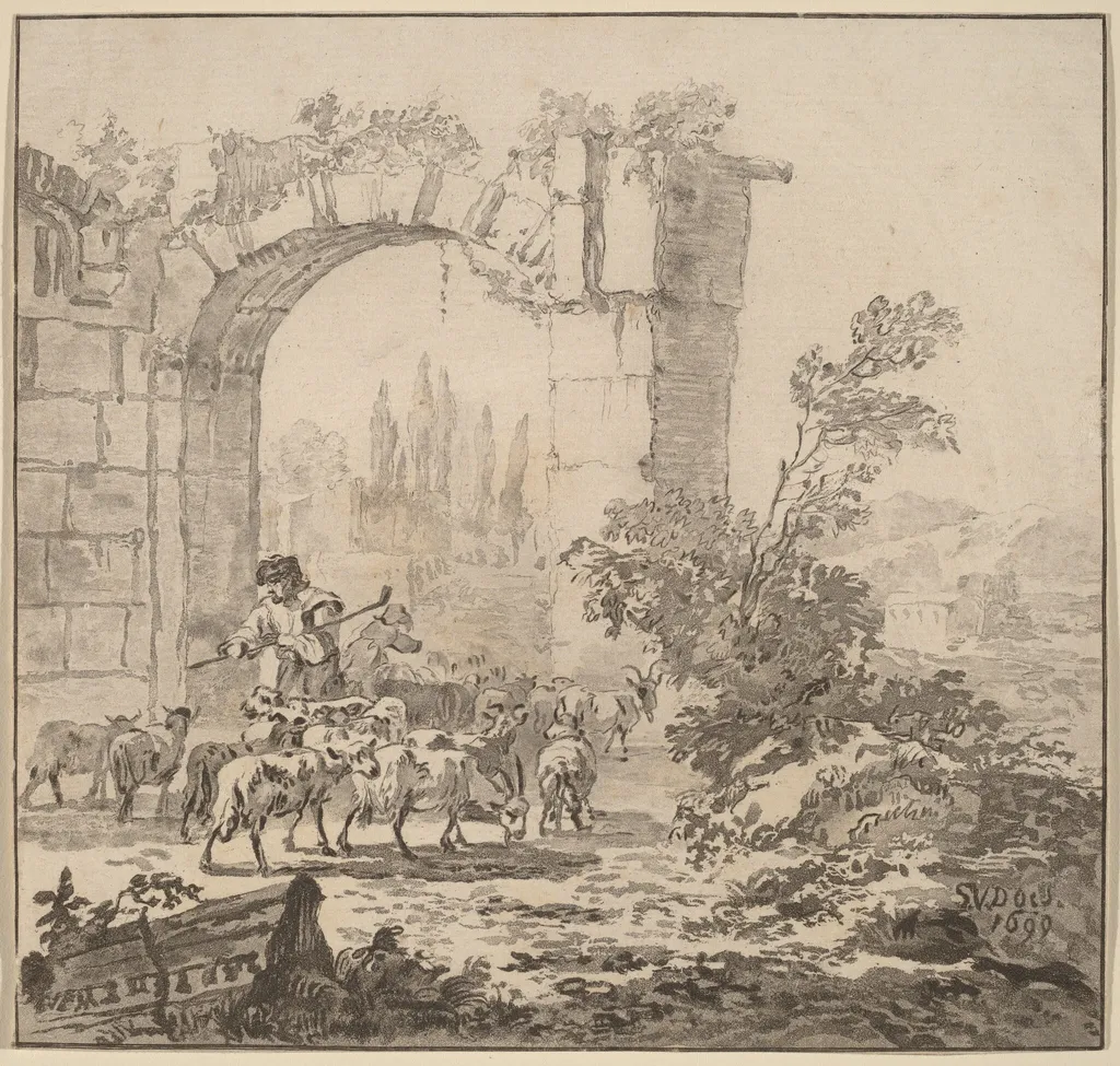 Flock of Goats, by Jacobus Buys, chalk, 1781