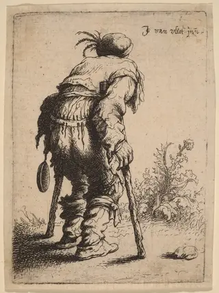 Beggar with Two Crutches, by Johannes van Vliet, ink, 1632