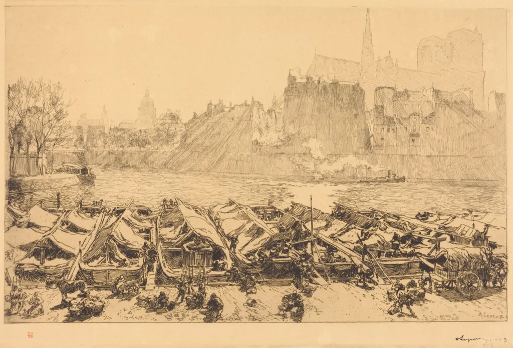 The Great Apple Market (Le grand marche aux pommes), by Auguste Louis Lepère, ink, 1891