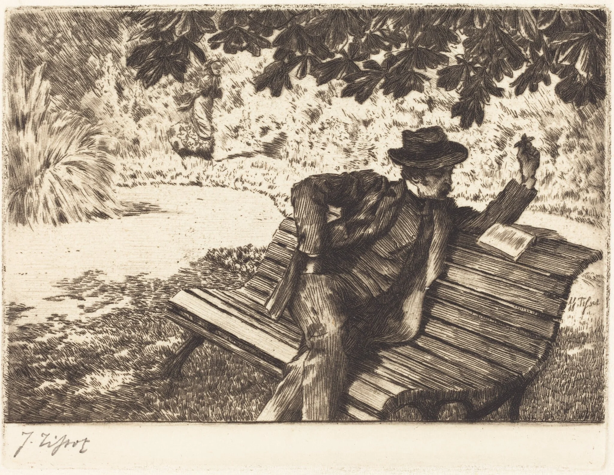 Denoisel Reading in the Garden, detail