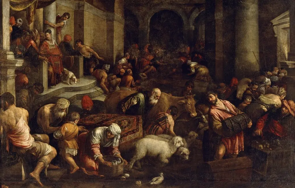 Expulsion of the Merchants from the Temple, by Jacopo Bassano, oil, 1568