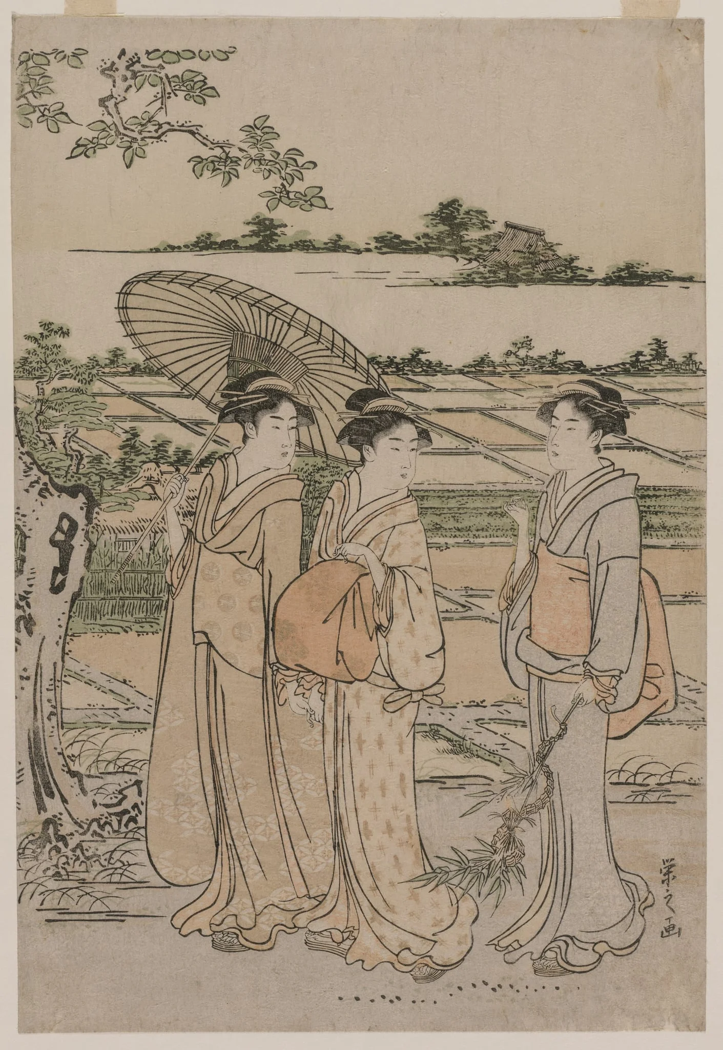 Three Women Strolling in the Countryside, detail