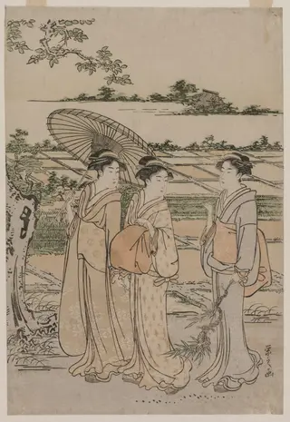 Three Women Strolling in the Countryside, by Chôbunsai Eishi, 1784