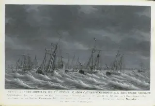 Batavian Fleet before Veere, 9 November 1800, by Engel Hoogerheyden, oil, 1800
