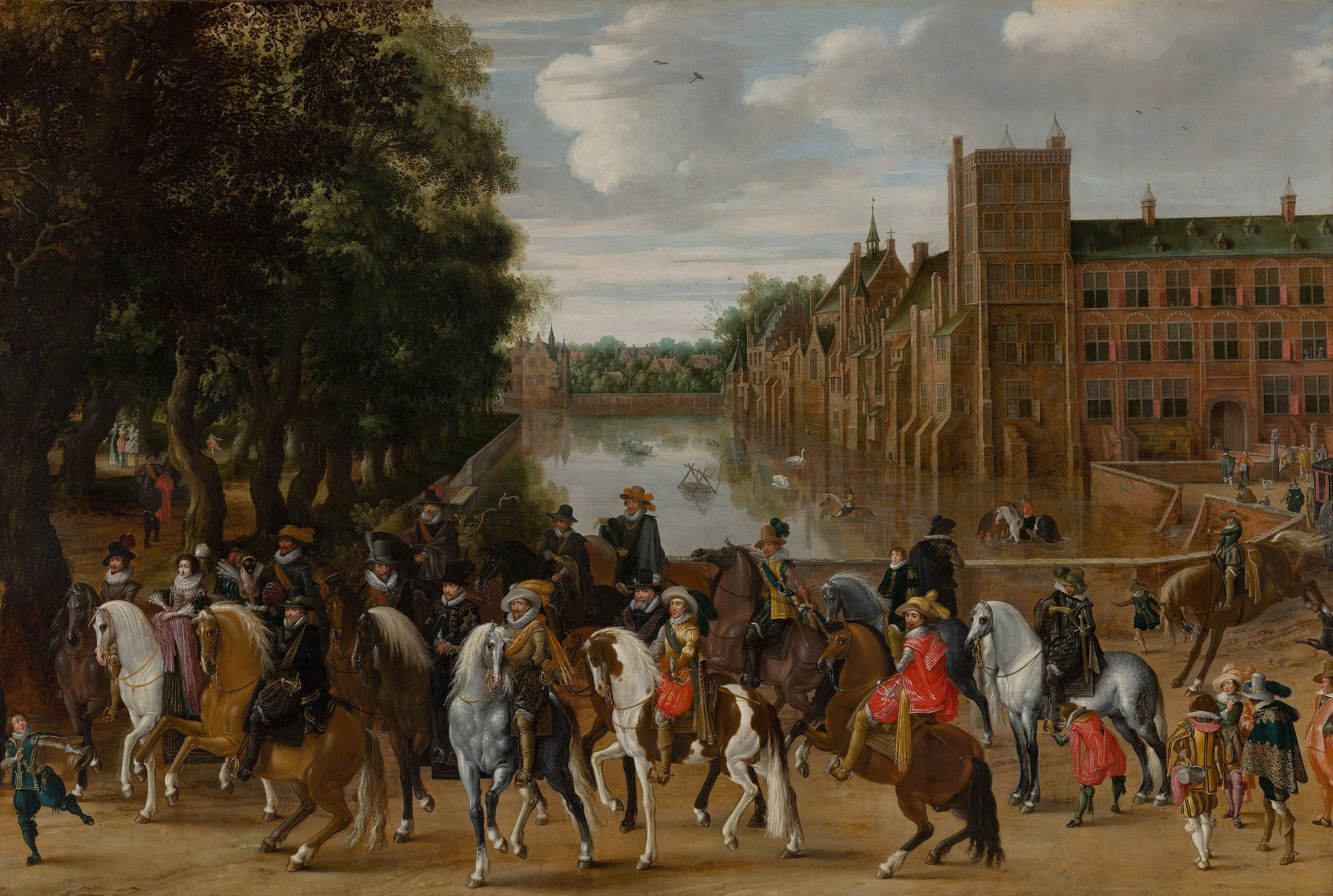 The Princes of Orange and their Families on Horseback, Riding Out from The Buitenhof, The Hague, detail