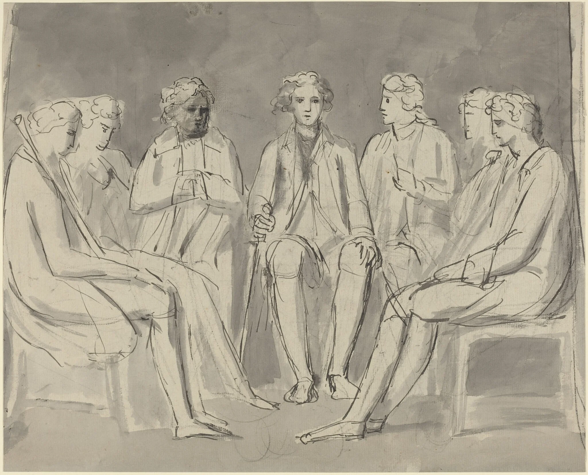 Group of Men Seated in a Circle [recto], detail