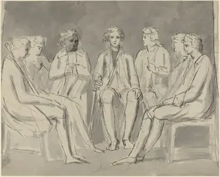 Group of Men Seated in a Circle [recto], by William Blake, ink, 1782