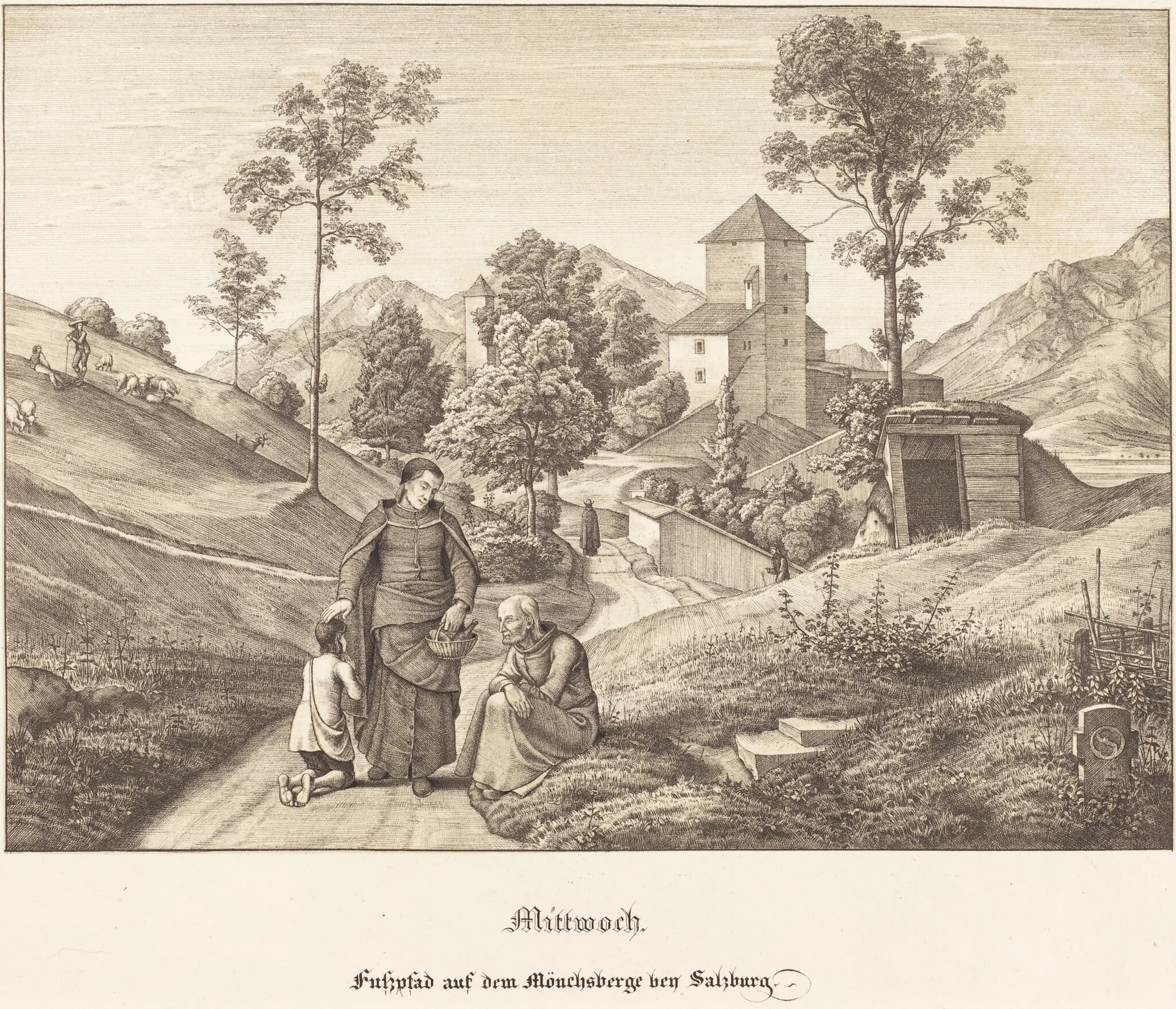 Mittwoch - Fusspfad auf dem Mönchsberge bey Salzburg (Wednesday - Footpath on the Mönchsberge near Salzburg), detail