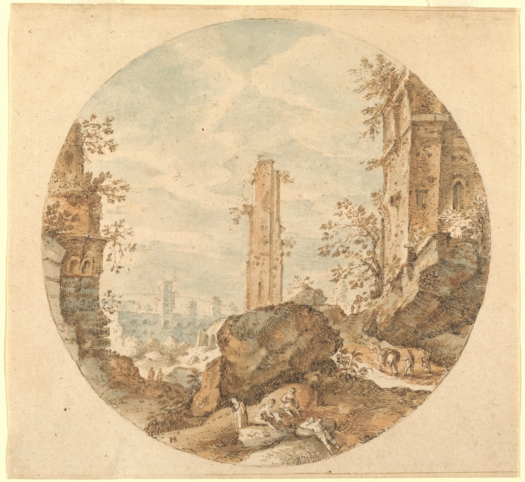 Travellers among Roman Ruins, detail