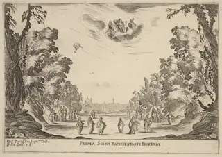 Prima Scena Representanta Firenza, by Stefano Della Bella, ink, 1637