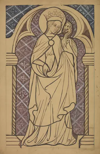 Saint Margaret. Artistic reconstruction of a stained-glass panel from the Dominican church in Kraków, by Stanisław Wyspiański, gouache, 1898