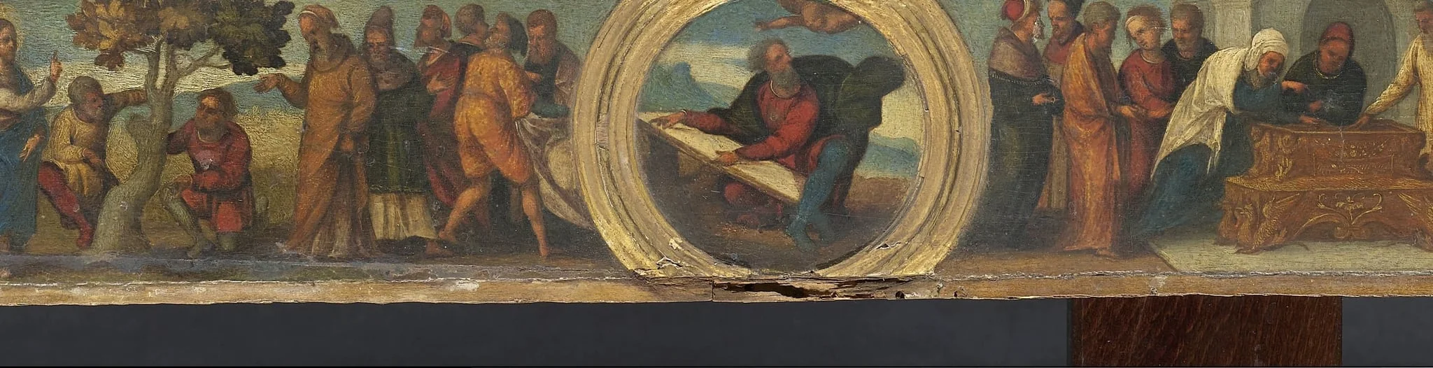 Moses and the Tablets of the Law, the Curse of the Withered Fig Tree, and the Widow's Mite, detail