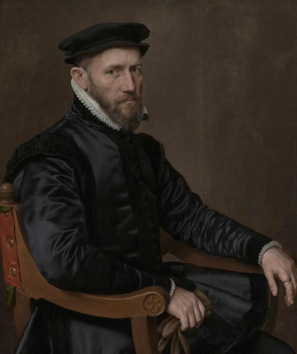 Portrait of Sir Thomas Gresham, pendant to portrait of Anne Fernely, by Antonis Mor, oil, 1563