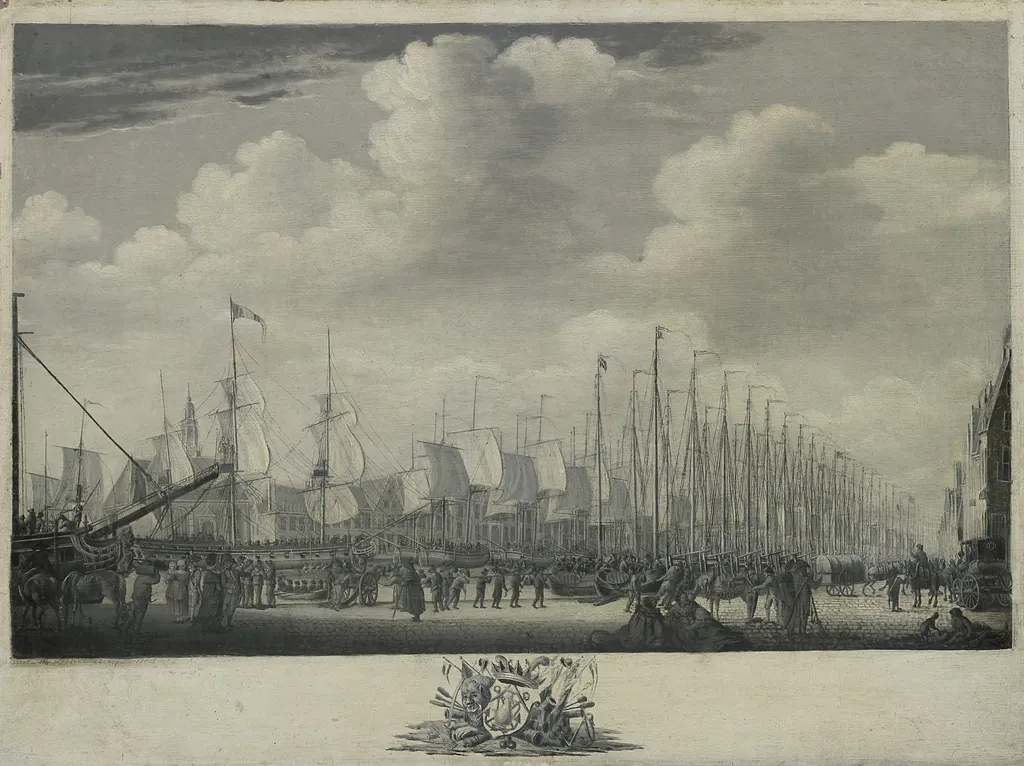 Manning the Fleet in the Harbor of Flushing, 1804, by Engel Hoogerheyden, oil, 1804