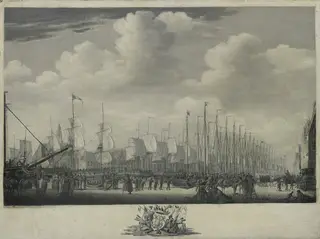 Manning the Fleet in the Harbor of Flushing, 1804, by Engel Hoogerheyden, oil, 1804