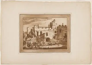 Manerbawr Castle from the Inward Court, by Paul Sandby, ink, 1775