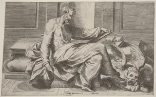 Saint Mark Writing His Gospels, by Giulio Bonasone, ink, 1539