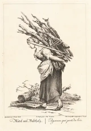 Mädel mit Waldholz (Peasant Girl Carrying Wood), by Catherine Brandinn, ink, 1775